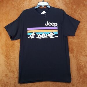 PHILCOS Mens Shirt Medium Black Pullover Crew Short Sleeve Graphic JEEP Mountain